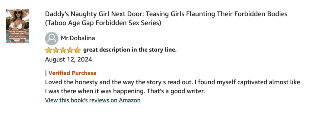 a 5-star reader review on a novel about sex with the girl next door